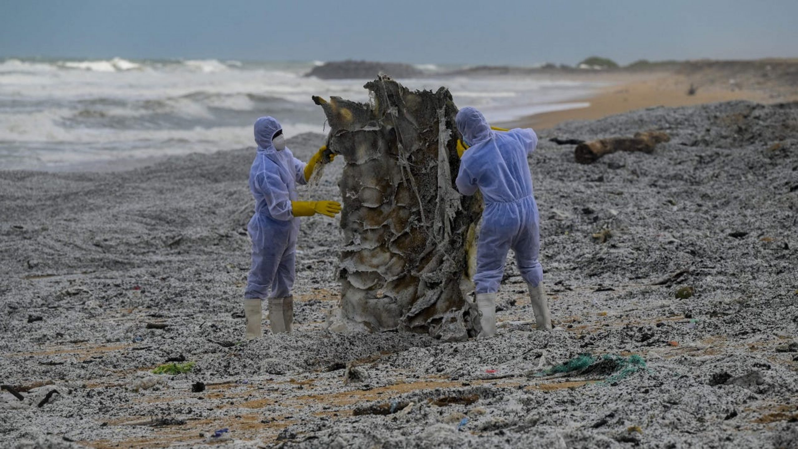 Plastic Waste from Burning Ship Buries Sri Lanka’s Coastline