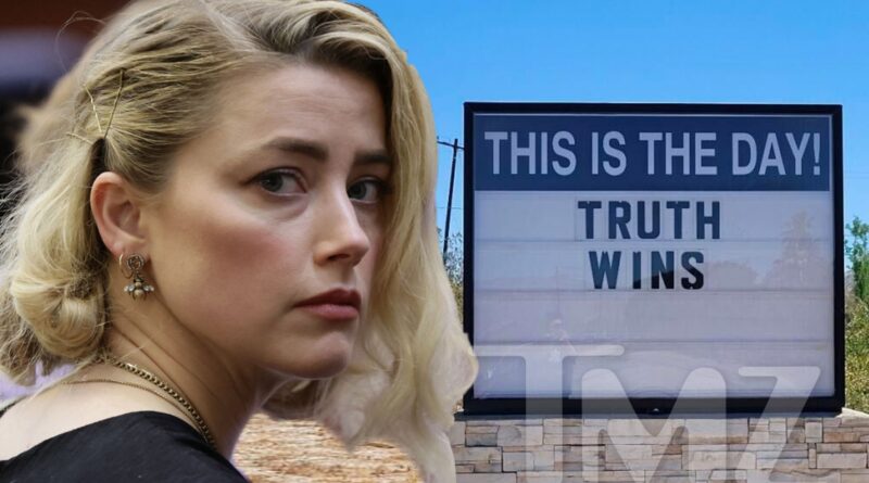 Sign Reading ‘Truth Wins’ on Road Leading to Amber Heard’s Home City