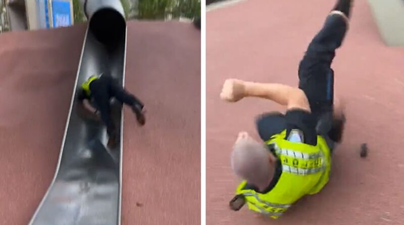 Boston Police Officer Injured Going Down Children’s Slide in Viral Video