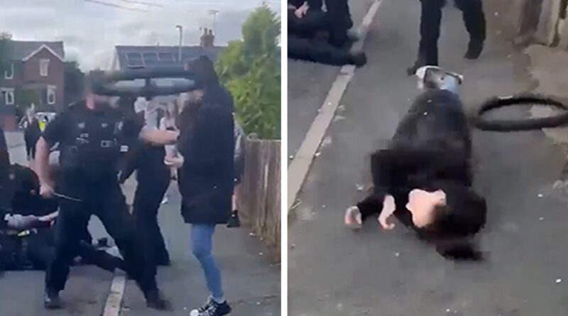 Welsh Woman Knocked Unconscious by Thrown Tire in Wild Police Video