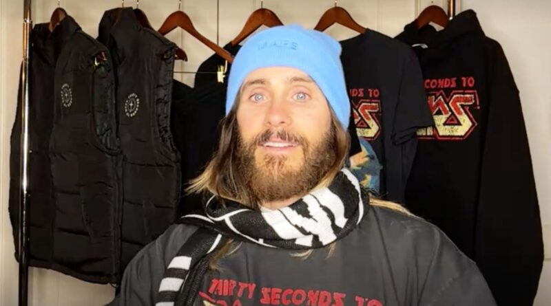 Jared Leto Shows Off New Thirty Seconds to Mars Merch on TalkShopLive | Billboard News