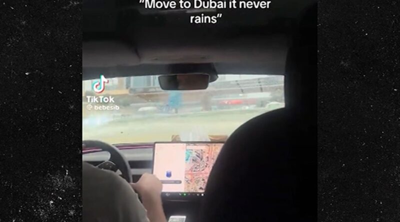 Tesla Nearly Submerged Underwater While Driving Through Dubai Floods