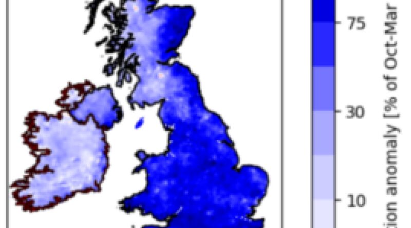 Autumn and winter storm rainfall in the UK and Ireland was made about 20% heavier by human-caused climate change