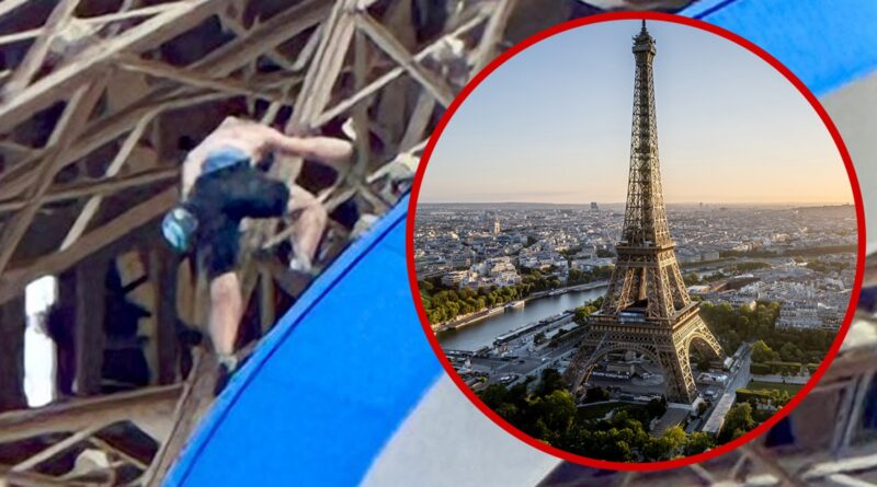 Shirtless Man Climbs Eiffel Tower Hours Before Olympics Closing Ceremony