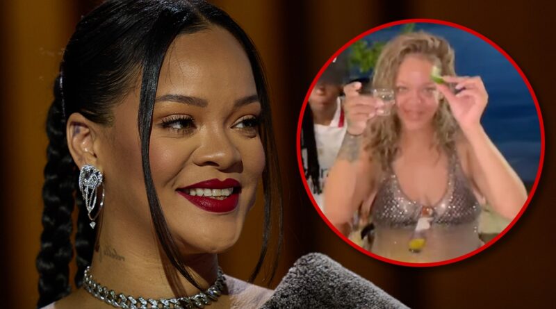 Rihanna Takes Shots with Friends at Beach Bar in Barbados