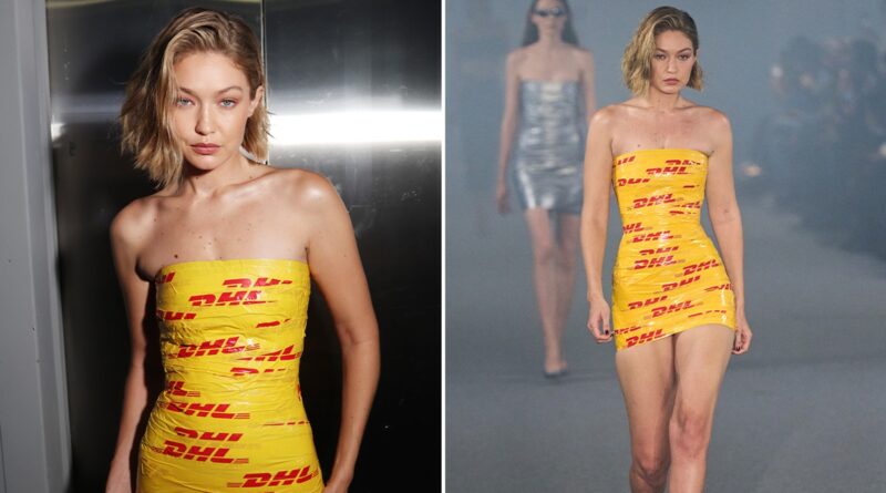 Gigi Hadid Rocks Skin-tight Dress Made of DHL Yellow Packing Tape