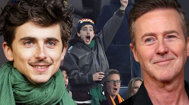 Timothée Chalamet and Edward Norton Cheer at Soccer Game in Italy