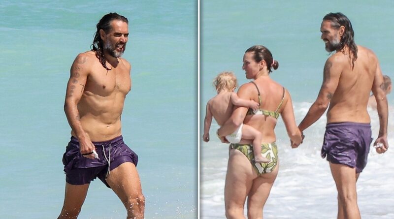 Russell Brand Hits Beach For Relaxing Family Day After Being Charged with Rape
